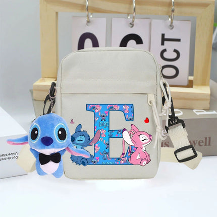 Disney Stitch Canvas Shoulder Bags with Doll Cartoon Letter A-Z Printed Fashion Handbag Multi Pocket Zipper Crossbody Bag Gifts