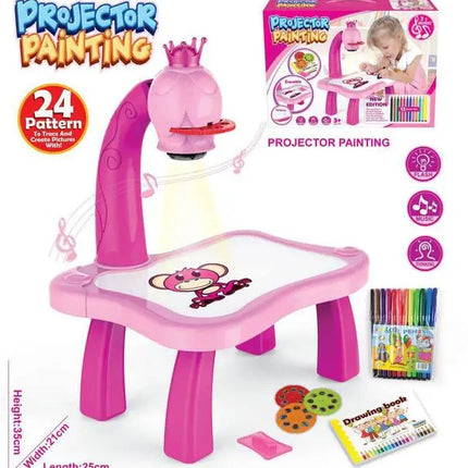 Kids Painting Board Toys Children LED Projector Art Painting Table Desk Arts Toy  Educational Learning Paint Tool Toy For Girl