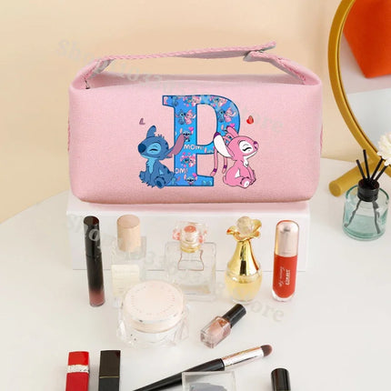 Disney Stitch Fashion Makeup Pouch for Women Anime High-capacity Cosmetic Bag Cartoon Letter A-Z Portable Handbag Washing Bags