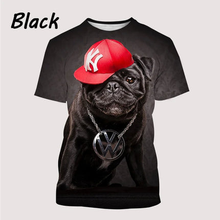 New Men's Cool T-Shirt Dog Pug 3D Printed Short-sleeved Shirt Fashionable Casual T Shirts Tops Animal T-Shirt XS~5XL