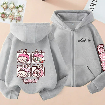 2025 Pop-mart Labubu Children's Coat Anime Cartoon Fashion Loose Coat Boys And Girls Autumn Hip-hop Sweatshirt Adult Clothing