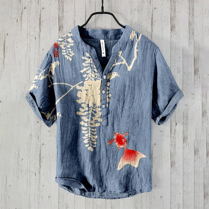 Cross-border foreign trade men's summer 3D printed octopus print shirt casual loose linen short-sleeved shirt T-shirt