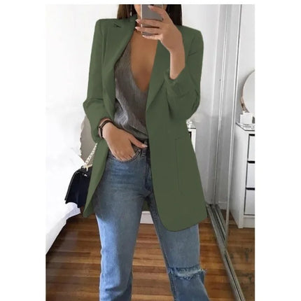 Women Lapel Slim Cardigan Suit Coat Fashion Casual Suit Polo Neck Slim Fit Blazer Long Sleeve Jacket Coat