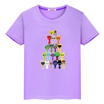 Sprunki print 100%Cotton Cute Tees anime Short y2k one piece Sprunki  t shirt for kids boy 10year Tops pride tshirt girl clothes