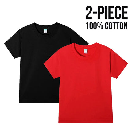 Simple Daily 2 Piece 100% Cotton T-shirt for Boys Girls Solid Color Crew Neck Short Sleeve Tops High Quality 2025 Kids Clothes