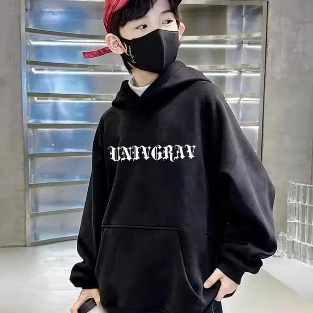 Autumn New Boy Black Hoodie Streetwear Full Geometric Unisex Hoodies Sweatshirts Girls Clothes 5 To 12 Years