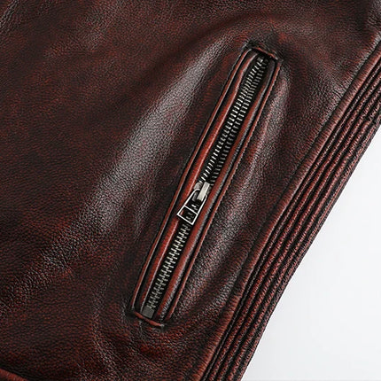Copersian Men's Genuine Leather Jacket Natural Cowhide Hunting Jacket  Retro Motorcycle Jacket Spring Autumn Mens Clothes