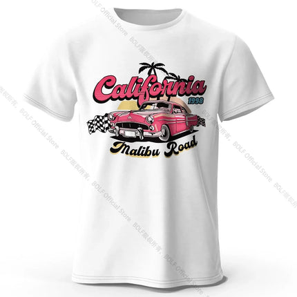 Pink Vintage Car T-Shirt 100% Cotton Retro Vacation Graphic Tee for Women and Girls Summer Holiday Style