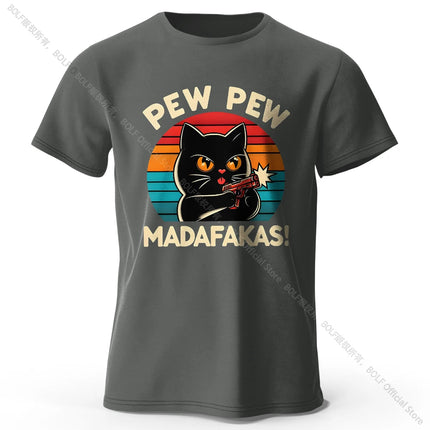 Cute Hand-Drawn Cat Doodle Print 100% Cotton T-Shirt, Ultra Soft Round Neck Short Sleeve Tee for Men & Women