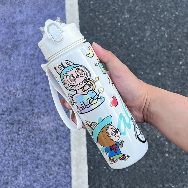 New elastic lid outdoor straw cup with large capacity labu cute cartoon children's straw cup