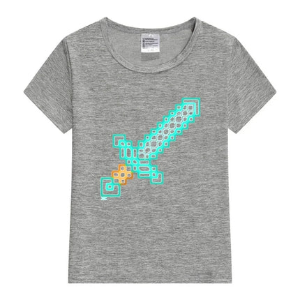 Neon Diamond Sword Kids T-Shirt Cartoon T-shirt Boy Girl Clothes Baby Tee Kids Shirt Tops For Children Short Sleeve Boys T-shirt
