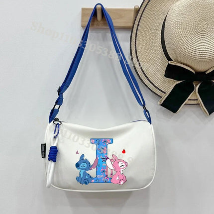 Stitch Fashion Nylon Shoulder Bag for Women Cartoon Letter A-Z Printed Crossboby Bags Girls Portable Simple Zipper Handbag Gifts