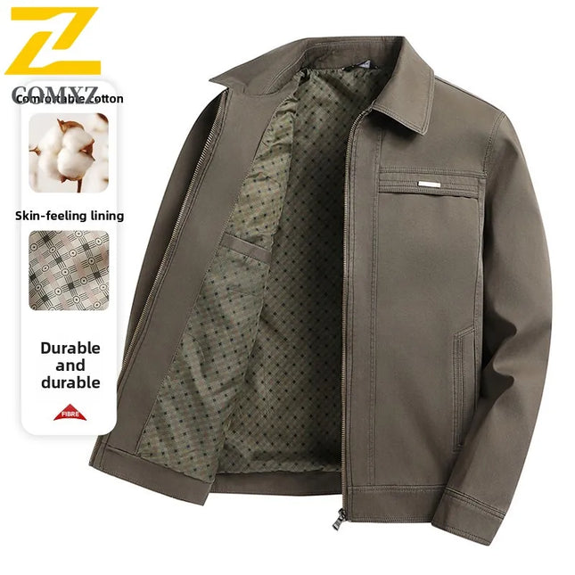 2025 High-end Men's Jacket Fashion Casual Cotton Comfortable Breathable Lapel Windproof Jackets Autumn Business Solid Color Coat