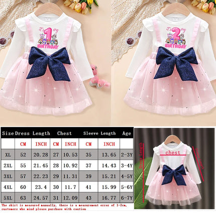 Labubu Mart Fake Two Suspender Skirts for Girls Anime Cartoon Cute Mesh Bow Dress Kids Spring New Sweet Dresses Birthday Gifts