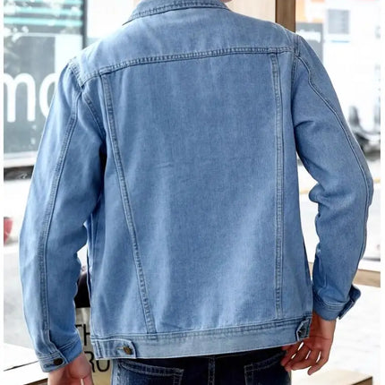 Summer New Men Pure Colour Denim Jacket Single-breasted Lapel Daily Casual Coats