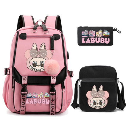 3Pcs/set Cartoon Printed Backpack with Shoulder Bag Pencil Case Bookbag Teenager Kid Student Boy Girl Schoolbag Colorful Bagpack