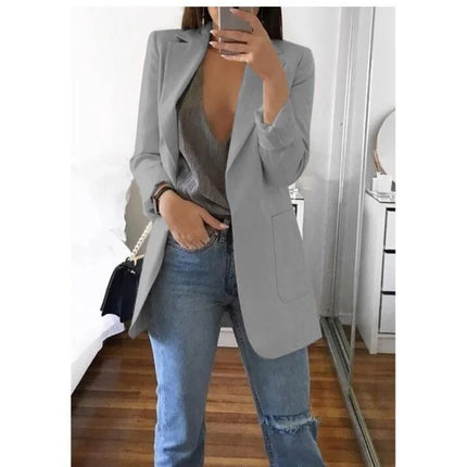 Women Lapel Slim Cardigan Suit Coat Fashion Casual Suit Polo Neck Slim Fit Blazer Long Sleeve Jacket Coat