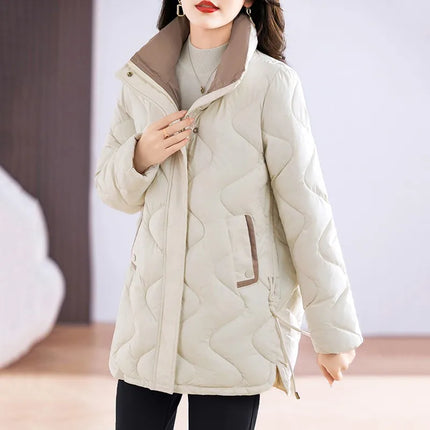 Winter Coat Women Fashion Down Cotton Hooded Jacket Casual Loose stand collar Solid Warm Thick Outwear Parka