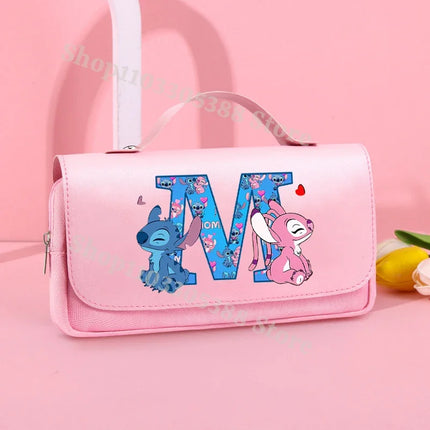 Disney Stitch Pencil Bags for Students Anime High-capacity Stationery Storage Box Boys Girls Letter A-Z Pen Bag School Supplies