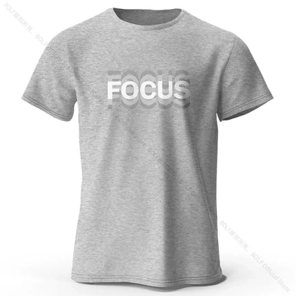 Focus Letter Minimalist Style 100% Cotton T-Shirt, Lightweight Round Neck Short Sleeve Tee, Perfect for Men & Women
