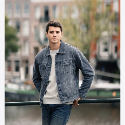 SIMWOOD 2025 Spring New Oversize 12.5oz Classical Denim Jackets Men Washed Vintage Casual Jacket
