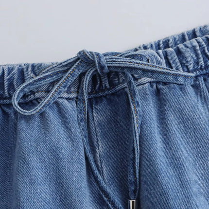 Spring Women's Suit Short Denim Shirt Jacket High Waist Department With Wide Leg Pants 2025 Casual Jacket Jeans 2-piece Set