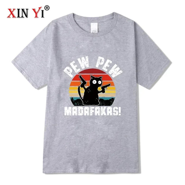 Summer Casual Men's High Quality T-shirt 100% Cotton Cool Funny Cat Printed T-shirt Casual O-neck Loose for Men T Shirt Tees Top