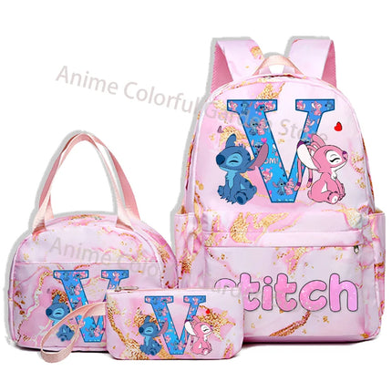3pcs Disney Stitch Backpack Pencil Case Lunch Bag Set Students Fashion Schoolbag Pen Bag Bento Pouch Suit Anime School Supplies