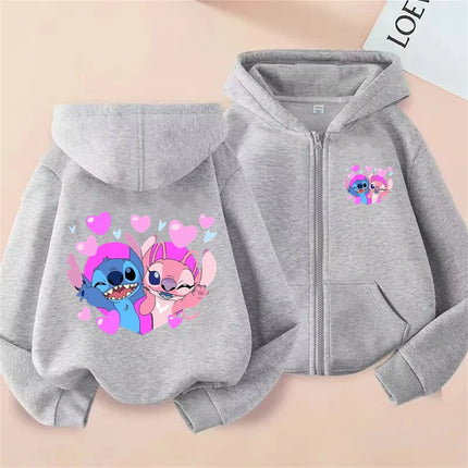 New Stitch Zipper Hoodies Girls Pink Sweatshirt Autumn Winter Long Sleeve Harajuku Pullovers Disney Stich Casual Hooded Tops