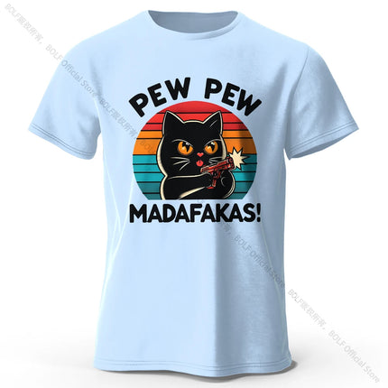Cute Hand-Drawn Cat Doodle Print 100% Cotton T-Shirt, Ultra Soft Round Neck Short Sleeve Tee for Men & Women