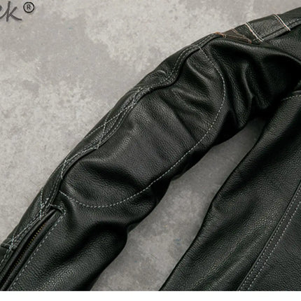 Tcyeek Genuine Leather Jacket Men Top Layer Cowhide Coats Spring Autumn Leather Coat Mens Moto & Biker Jackets Jaqueta Masculina