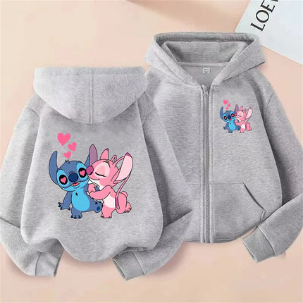 New Stitch Zipper Hoodies Girls Pink Sweatshirt Autumn Winter Long Sleeve Harajuku Pullovers Disney Stich Casual Hooded Tops