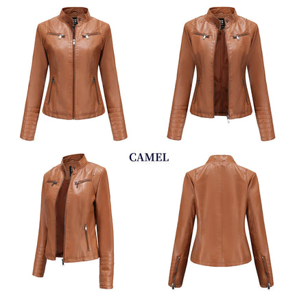 2025 Women's Leather Jacket Spring Autumn Thin Motorcycle Suit European Size Leather Jacket Short Fashion Women's Jacket