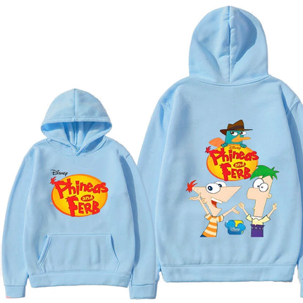 Phineas and FETRS KIds Pocket Hoodies For Boys and Girls Aged 2-12 Casual Harajuku Street Long Sleeved Printed Tops