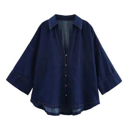 Summer Women's Suit High Waisted Wide Leg Jeans Denim Shirt Jacket Top 2025 Casual Loose Outerwear Trousers 2-piece Set