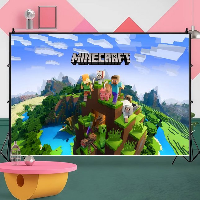 M-Minecraft Photo Backdrop Kids Happy Birthday Party Photography Backgrounds Banner Photoshoot Backdrops