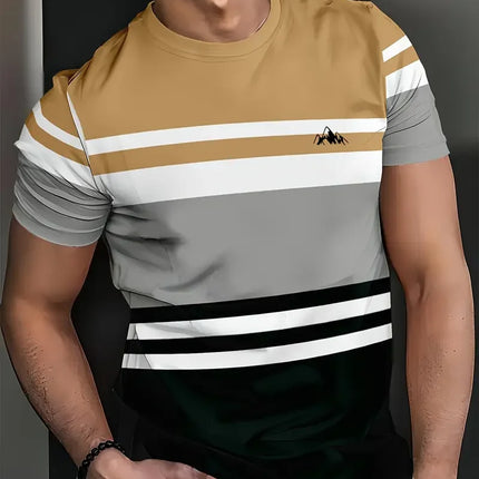 Summer Classic Men's T-shirt Outdoor Round Neck Short Sleeve Top Stripe Print Street Loose T-Shirt Male Oversized Clothing