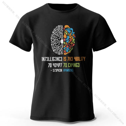 Funny Brain Power Printed 100% Cotton T-Shirt, Soft & Breathable Round Neck Short Sleeve Tee, Unisex Quirky Style