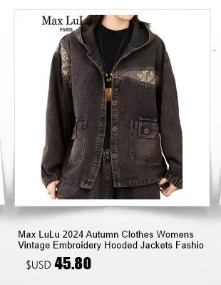 Max LuLu Brand Spring Womens Fashion Denim Corduroy Hooded Jackets 2025 Ladies Casual Vintage Embroidery Coats Classic Outerwear