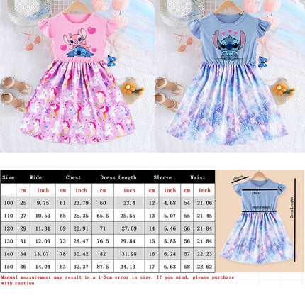 Disney Lilo & Stitch Fashion Dress for Girls Anime Cartoon Cute Skirt Children Summer Sweet Cute Dresses Kids Birthday Gifts