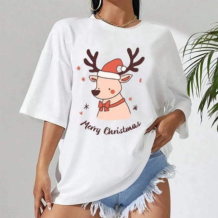 Christmas EIK Print T-Shirt Casual Short Sleeve Crew Neck Tshirts Women's Clothing Merry Christmas Oversized Tee Christmas Gifts