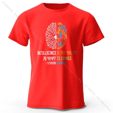 Funny Brain Power Printed 100% Cotton T-Shirt, Soft & Breathable Round Neck Short Sleeve Tee, Unisex Quirky Style