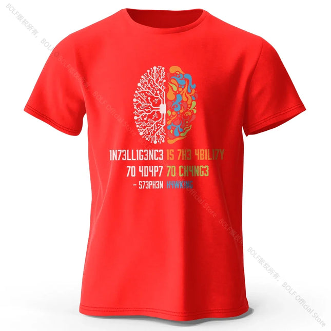 Funny Brain Power Printed 100% Cotton T-Shirt, Soft & Breathable Round Neck Short Sleeve Tee, Unisex Quirky Style