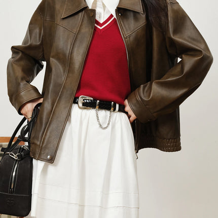 DUSHU Plus Size Women's Clothing [length Optional] Cool and Stylish Leather Jacket 2024 Autumn New Retro Short Casual Jacket