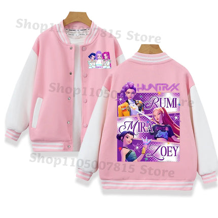 K-pop Demon Hunters Baseball Uniform for Children Anime Cartoon Fashion Jacket Boys Girls Spring Autumn Sweet Coat Kids Clothes