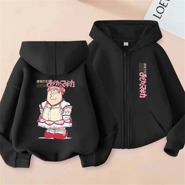 Children's Funny Magical Girl Zipper Hoodie Sweatshirt - Boy's PUella Magi Madoka Magica Anime Top for Toddlers & Kids Age 3-12