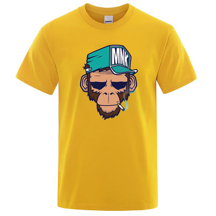 Cotton Tops Smoking Monkey Cartoons Short Sleeve Women Personality Street T-Shirts Loose Oversized Tees Breathable Soft Clothing