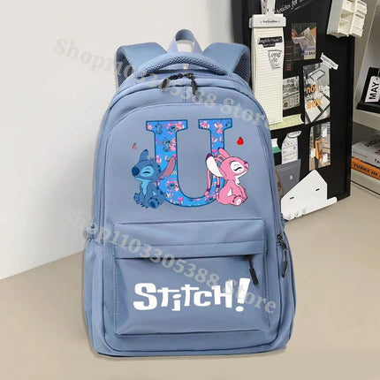 Disney Stitch Large Capacity Backpack Students Cartoon Nylon Waterproof Schoolbag Boys Girls Stationery Books Storage Bag Gifts