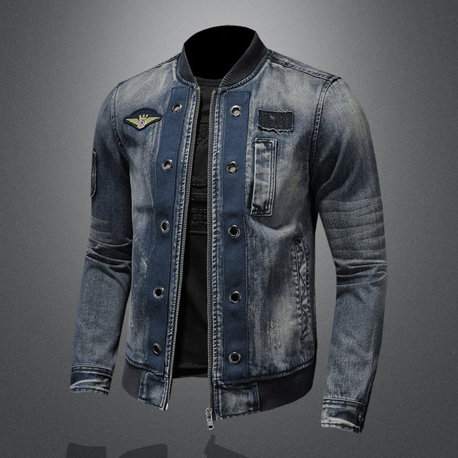 High Quality New Personalized Baseball Collar Jeans Fashion Handsome with All The Trend of Fine with All The Men's Zipper Jacket