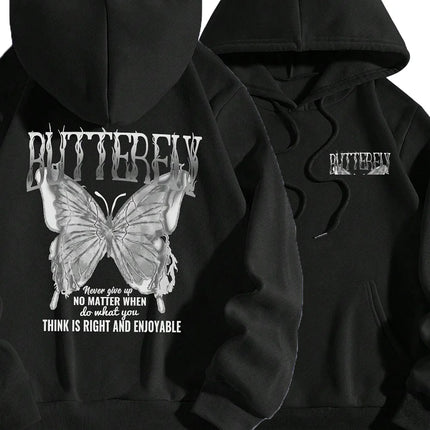 Never Give Up Butterfly Picture Print Girls Hoodie Spring Autumn Wide Ladies Loose Casual Hooded Sportswear Basic Clothing